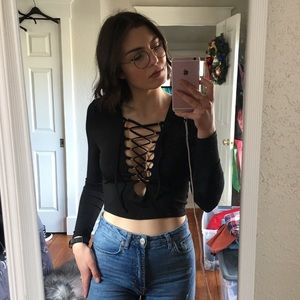 Black Lace Up Crop Top